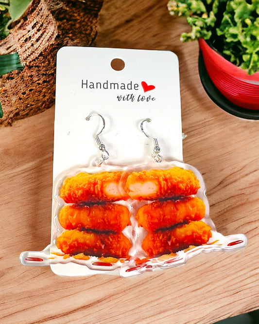 Chicken Nuggets Acrylic funky weird quirky earrings, cool funny  gift for her, birthday gift,  Christmas stocking stuffer