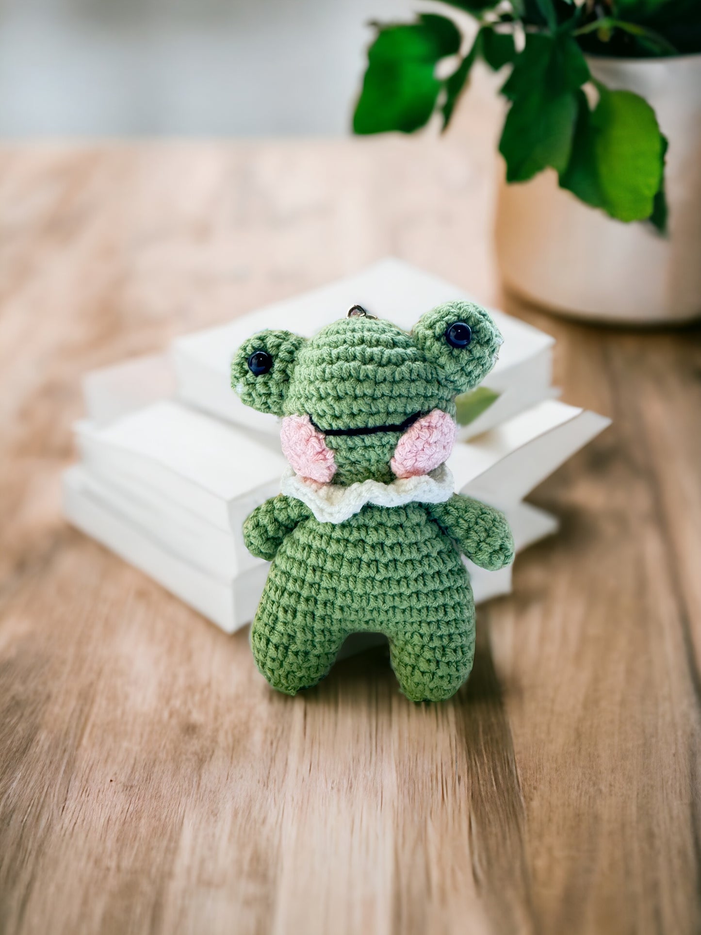 Frog crochet keychain Miniature amigurumi figurine for office desk decor, fidget sensory toy, unique gift for car dashboard . kawaii pocket  hug