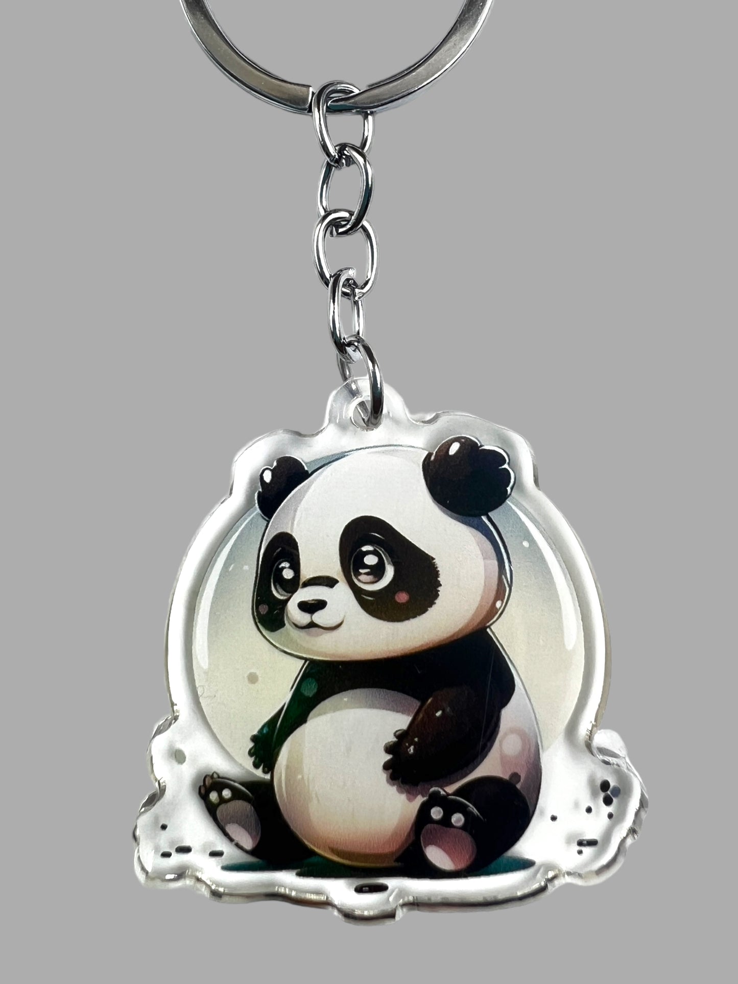 Panda Acrylic Keychain, Wildlife Cute kawaii memorial ornament, pet portrait charm gift backpack fob, dad car décor, first day of school gift