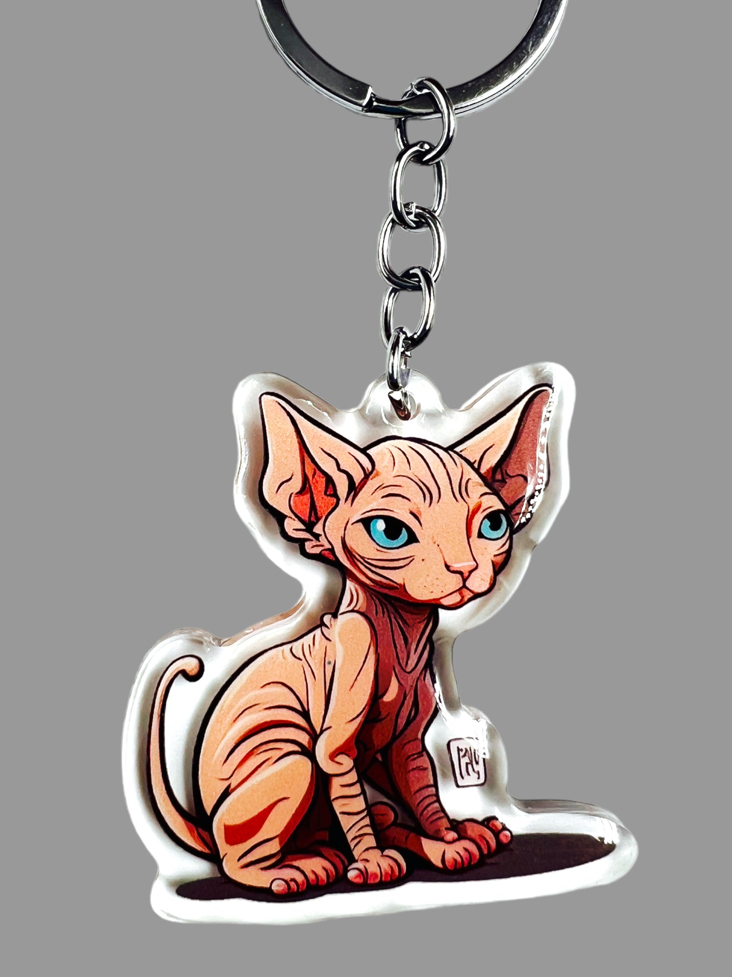 Sphynx Cat Acrylic Keychain, Cute kawaii memorial ornament, pet portrait charm, backpack fob, dad car décor, stocking stuffer, birthday gift