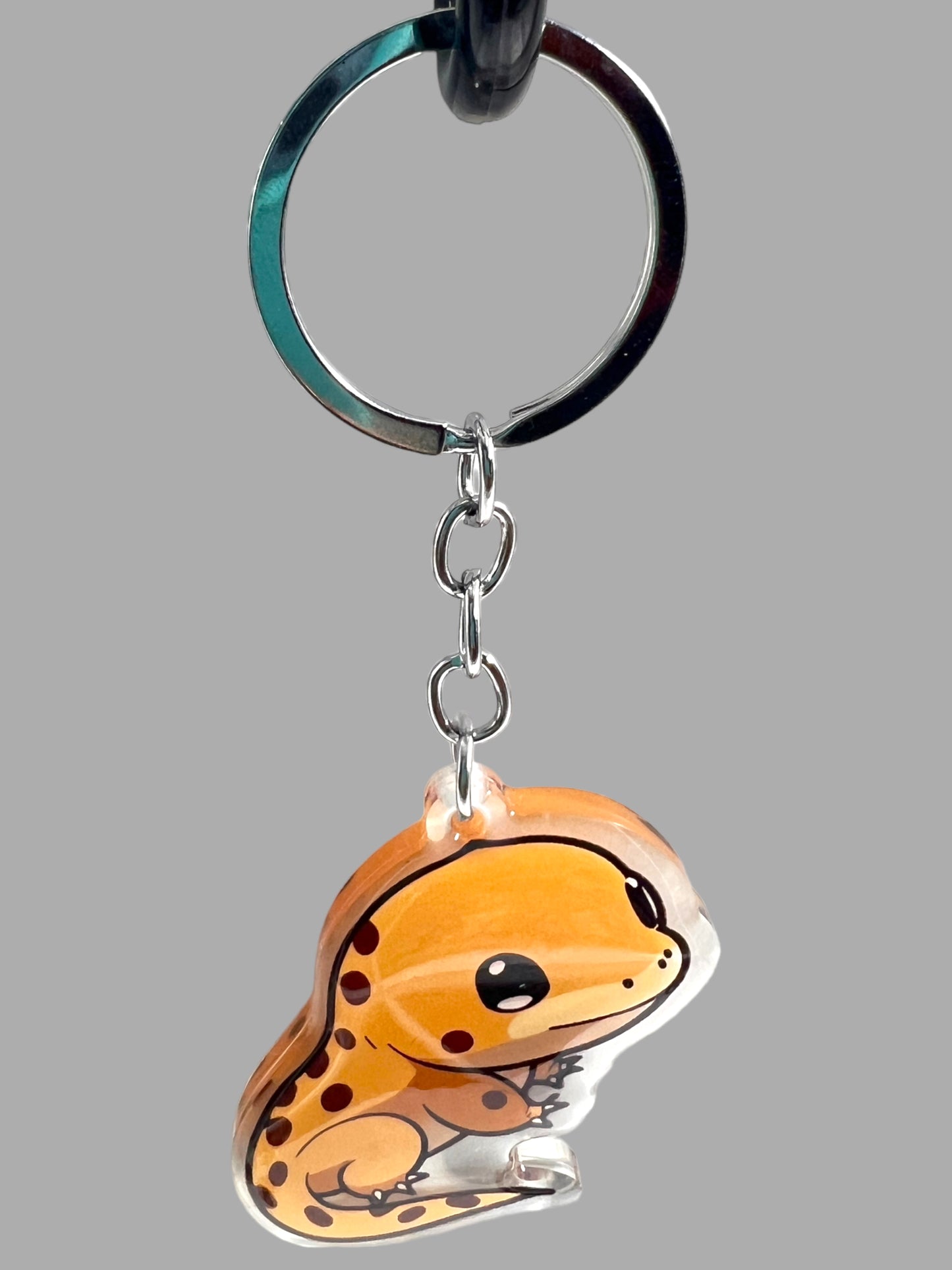 Leopard Geco Acrylic Keychain, Wildlife Cute kawaii memorial ornament, pet portrait charm gift  backpack fob, dad car décor, first day of school gift