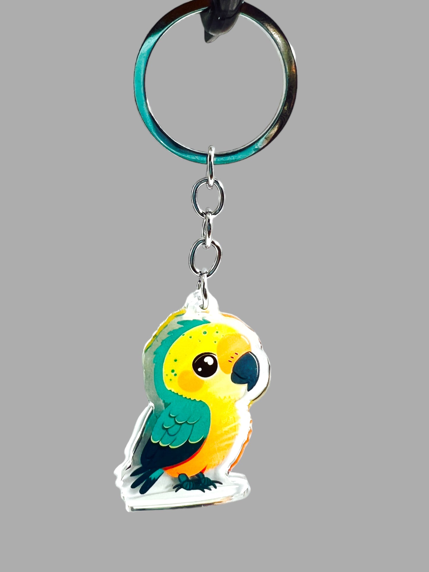 Parrot Acrylic Keychain, Wildlife Cute kawaii memorial ornament, pet portrait charm gift backpack fob, dad car décor, first day of school gift