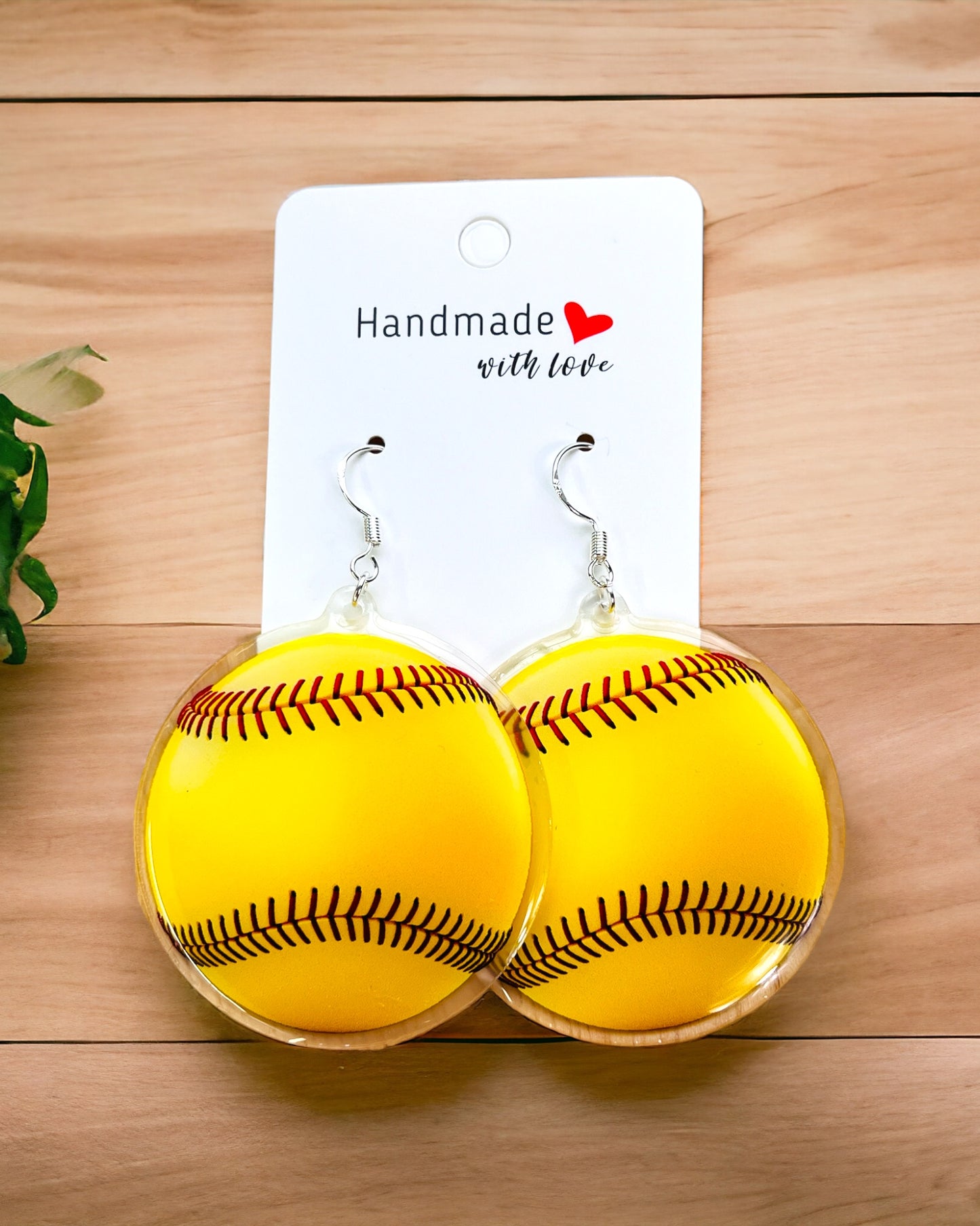 Softball Acrylic earrings, funky weird earrings, quirky earrings, cool funny earrings, gift for her, birthday gift,  Christmas stocking stuffer