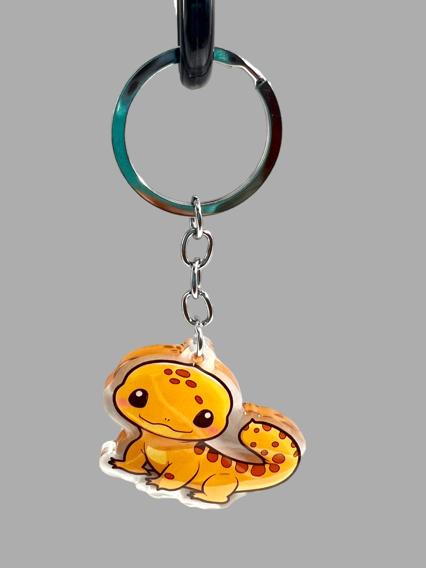 Leopard Geco Acrylic Keychain, Wildlife Cute kawaii memorial ornament, pet portrait charm gift  backpack fob, dad car décor, first day of school gift