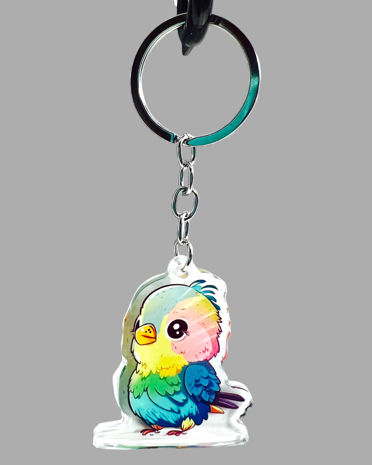 Parrot Acrylic Keychain, Wildlife Cute kawaii memorial ornament, pet portrait charm gift backpack fob, dad car décor, first day of school gift