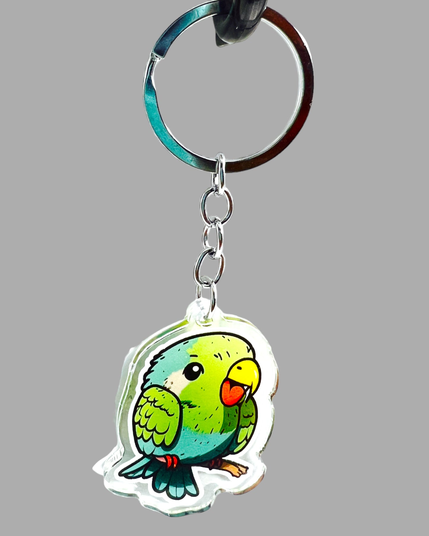 Parrot Acrylic Keychain, Wildlife Cute kawaii memorial ornament, pet portrait charm gift backpack fob, dad car décor, first day of school gift