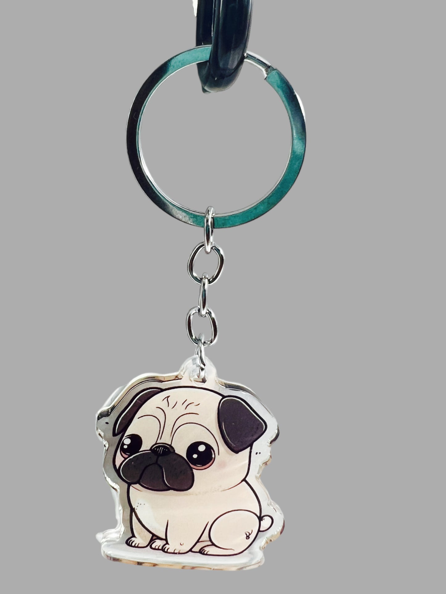 Pug Dog Acrylic keychain, Cute kawaii memorial ornament, pet portrait charm gift, backpack fob, dad car décor, dog mom gift