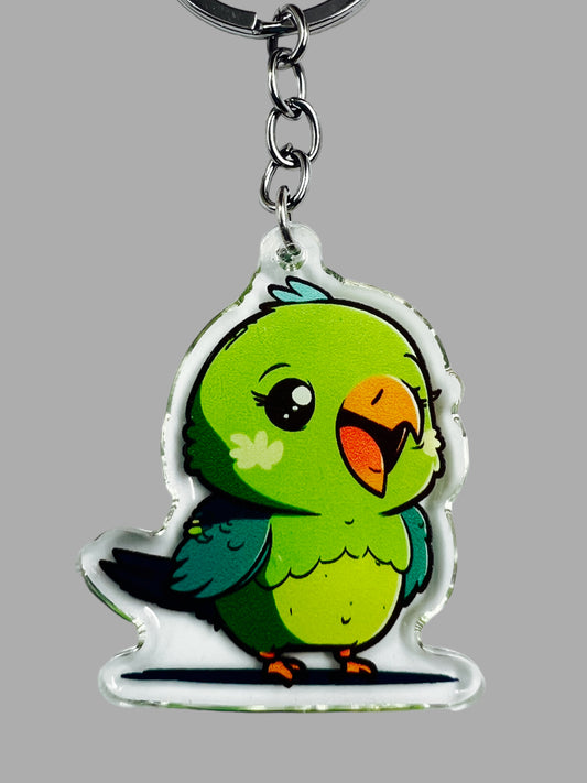 Parrot Acrylic Keychain, Wildlife Cute kawaii memorial ornament, pet portrait charm gift backpack fob, dad car décor, first day of school gift