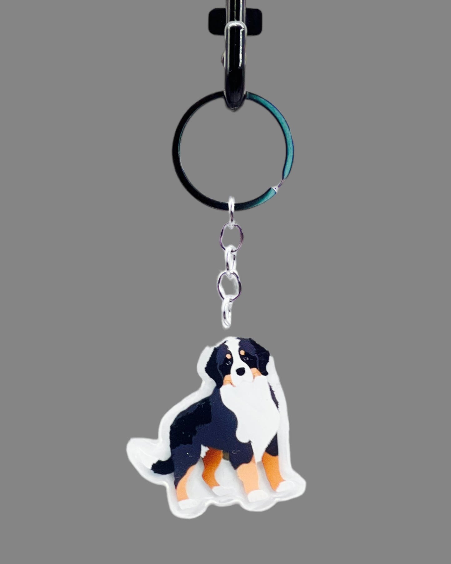 Bernese Mountain Dog Acrylic keychain, Cute kawaii memorial ornament, pet portrait charm gift  backpack fob, dad car décor, first day of school