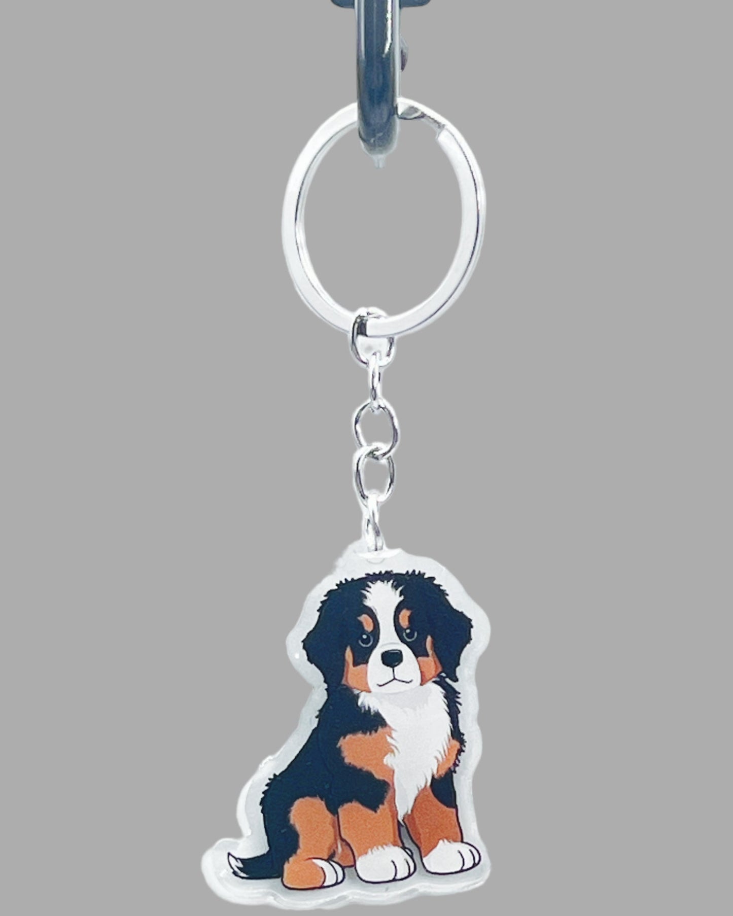 Bernese Mountain Dog Acrylic keychain, Cute kawaii memorial ornament, pet portrait charm gift  backpack fob, dad car décor, first day of school