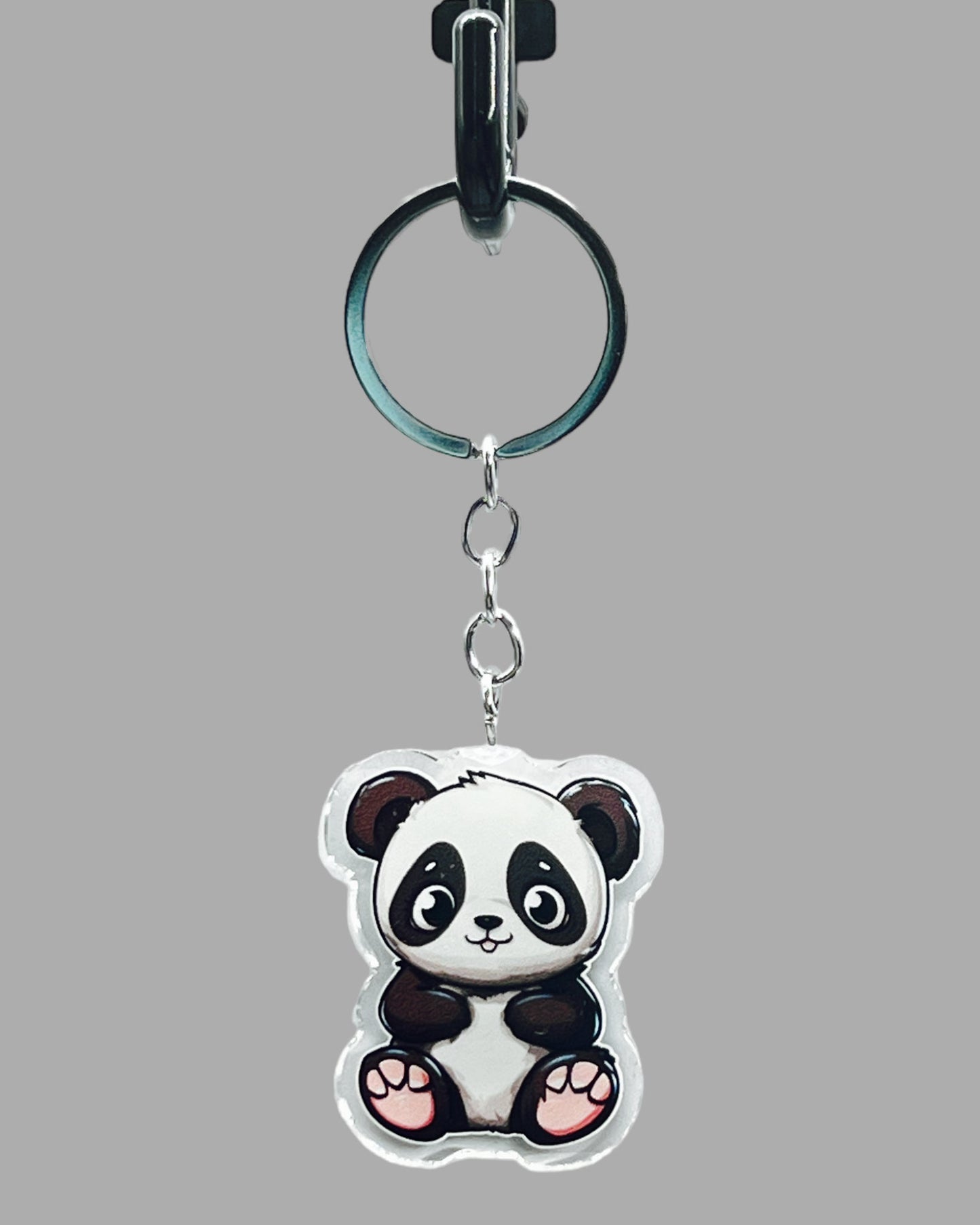 Panda Bear Acrylic Keychain, Wildlife Cute kawaii memorial ornament, pet portrait charm gift backpack fob, dad car décor, first day of school gift