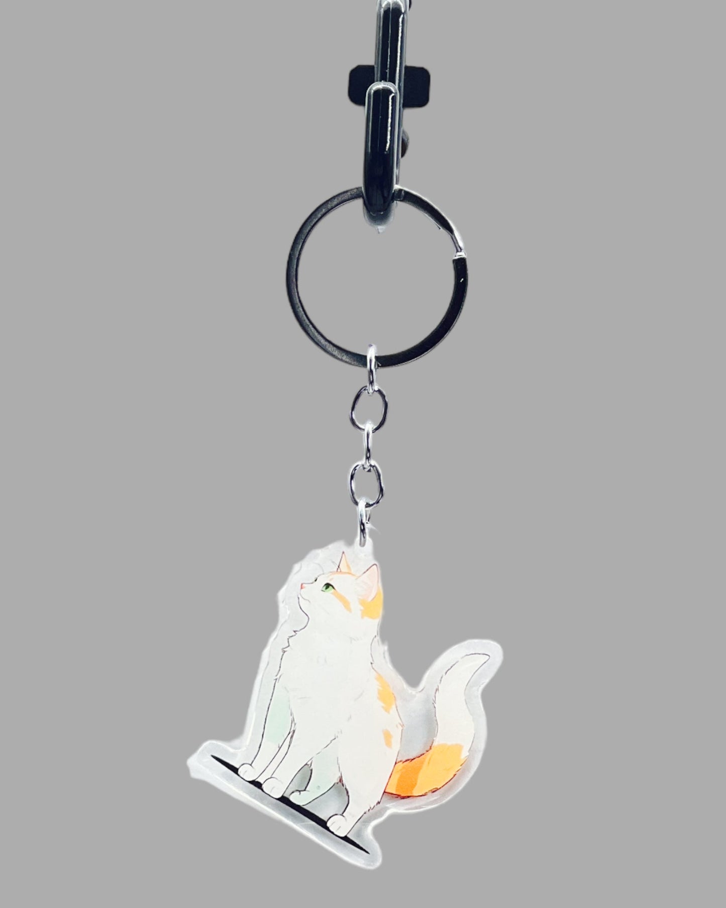 Turkish Angora Cat Acrylic keychain, Cute kawaii memorial ornament, pet portrait charm, backpack fob, dad car décor, stocking stuffer