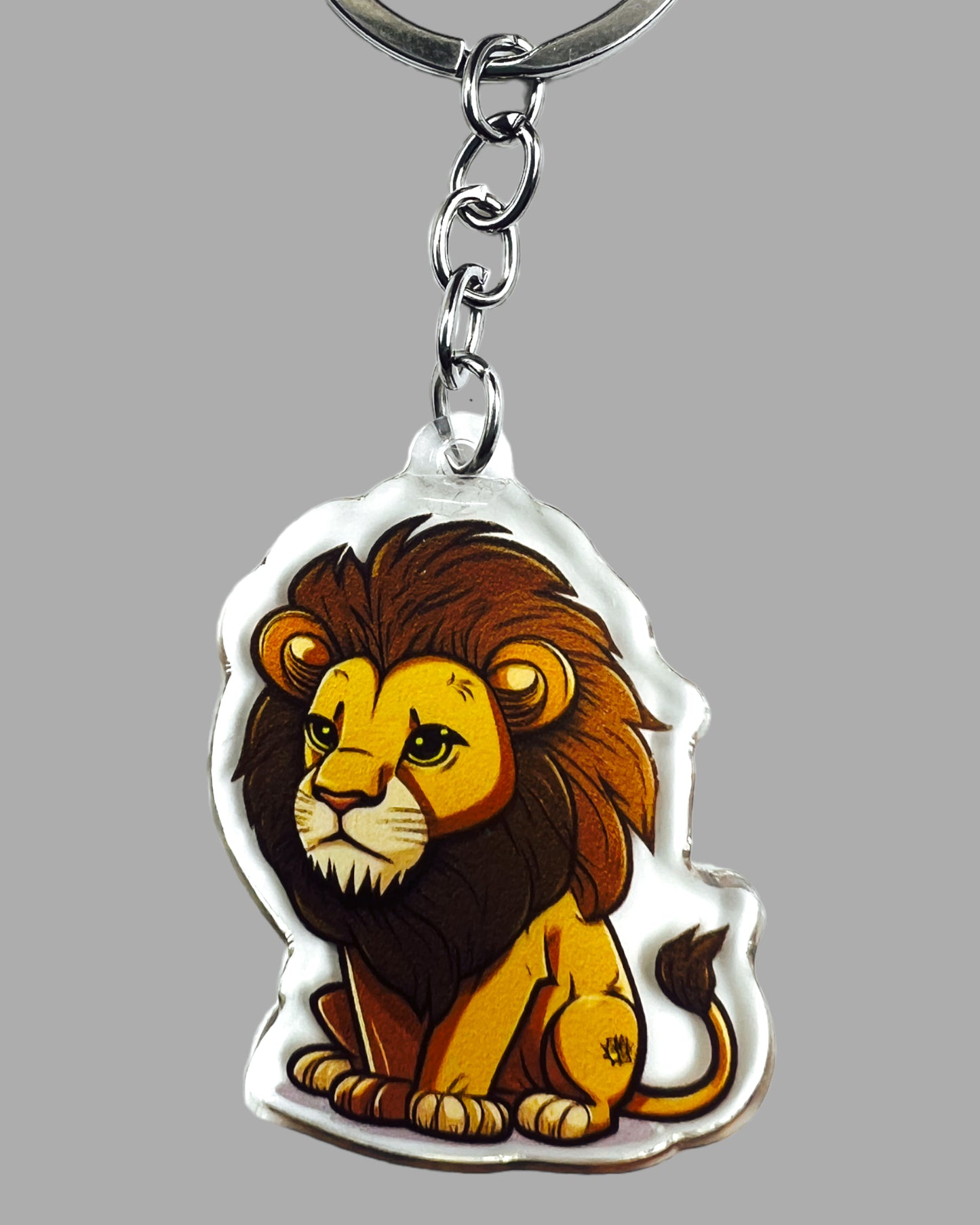 Lion Acrylic Keychain, Wildlife Cute kawaii memorial ornament, pet portrait charm gift  backpack fob, dad car décor, first day of school gift