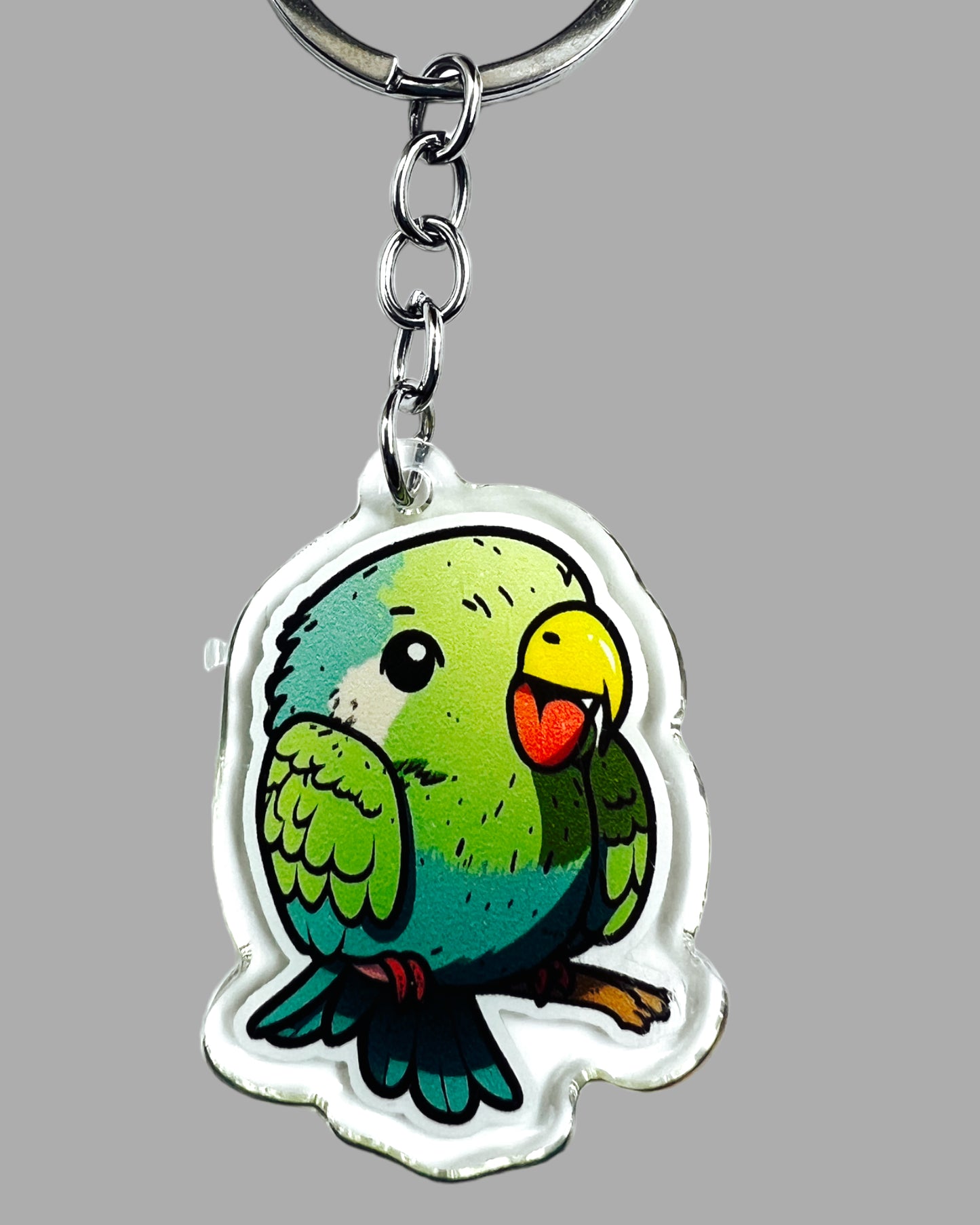 Parrot Acrylic Keychain, Wildlife Cute kawaii memorial ornament, pet portrait charm gift backpack fob, dad car décor, first day of school gift