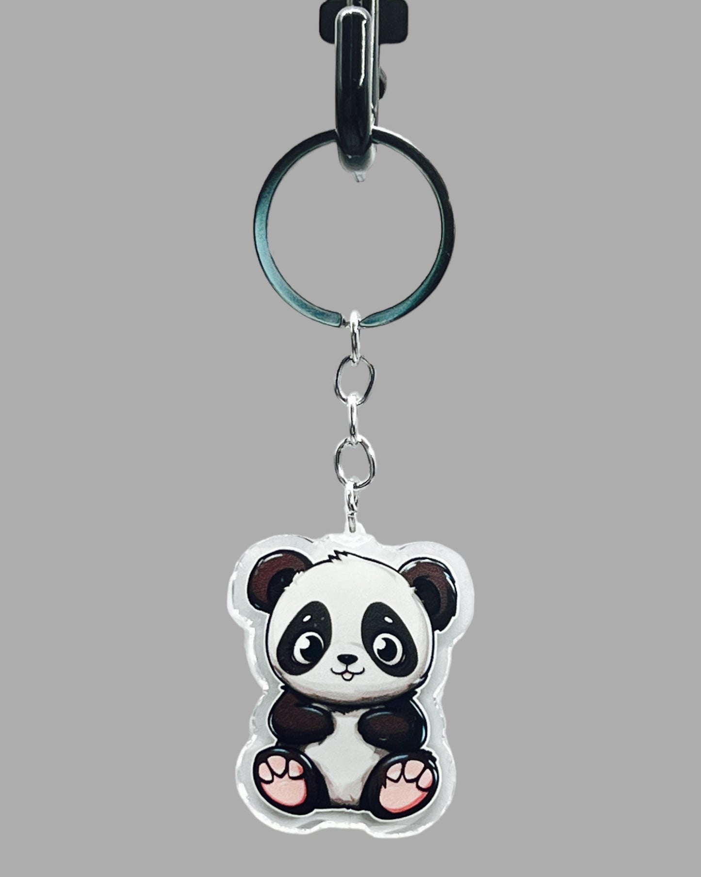 Panda Bear Acrylic Keychain, Wildlife Cute kawaii memorial ornament, pet portrait charm gift backpack fob, dad car décor, first day of school gift