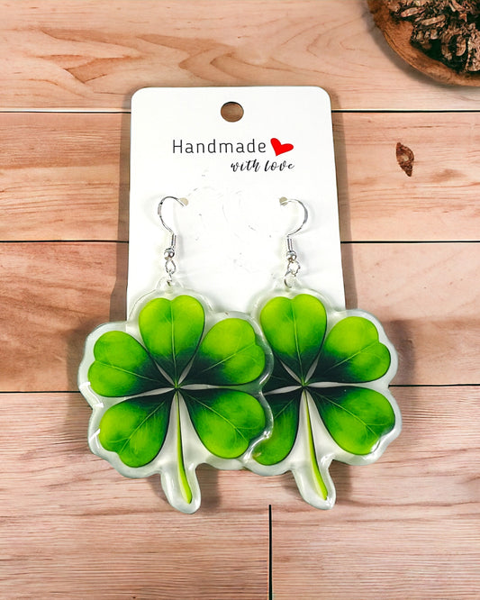 Shamrock Acrylic earrings, funky weird earrings, quirky earrings, cool funny earrings, gift for her, birthday gift,  Christmas stocking stuffer