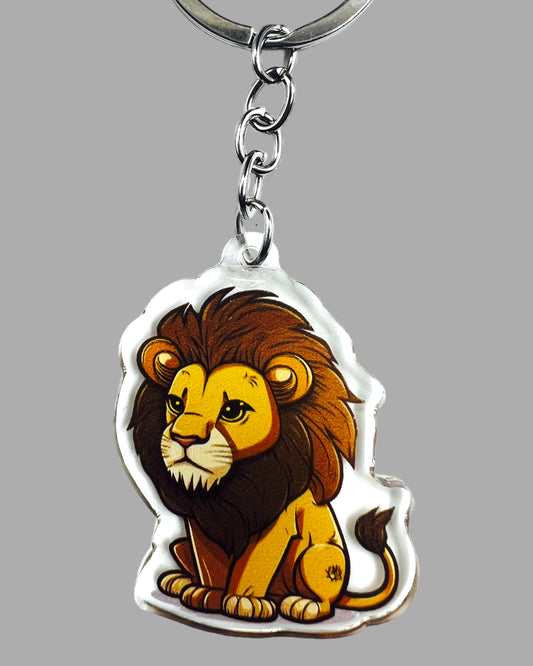 Lion Acrylic Keychain, Wildlife Cute kawaii memorial ornament, pet portrait charm gift  backpack fob, dad car décor, first day of school gift