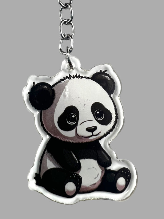 Panda Bear Acrylic Keychain, Wildlife Cute kawaii memorial ornament, pet portrait charm gift backpack fob, dad car décor, first day of school gift