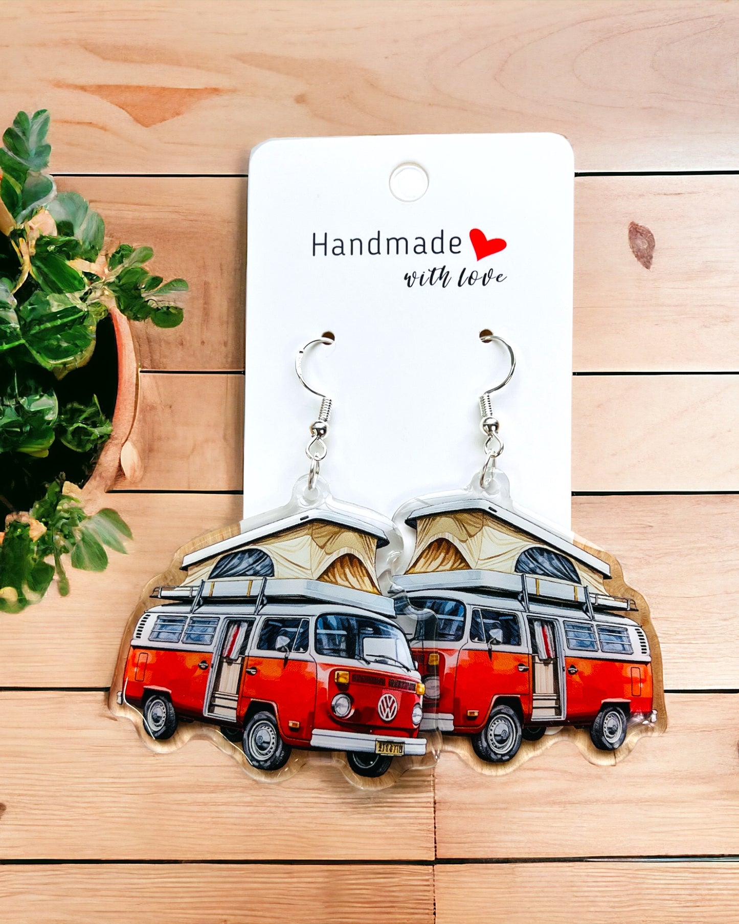 Camping Van Acrylic earrings, funky weird earrings, quirky earrings, cool funny earrings, gift for her, birthday gift,  Christmas stocking stuffer