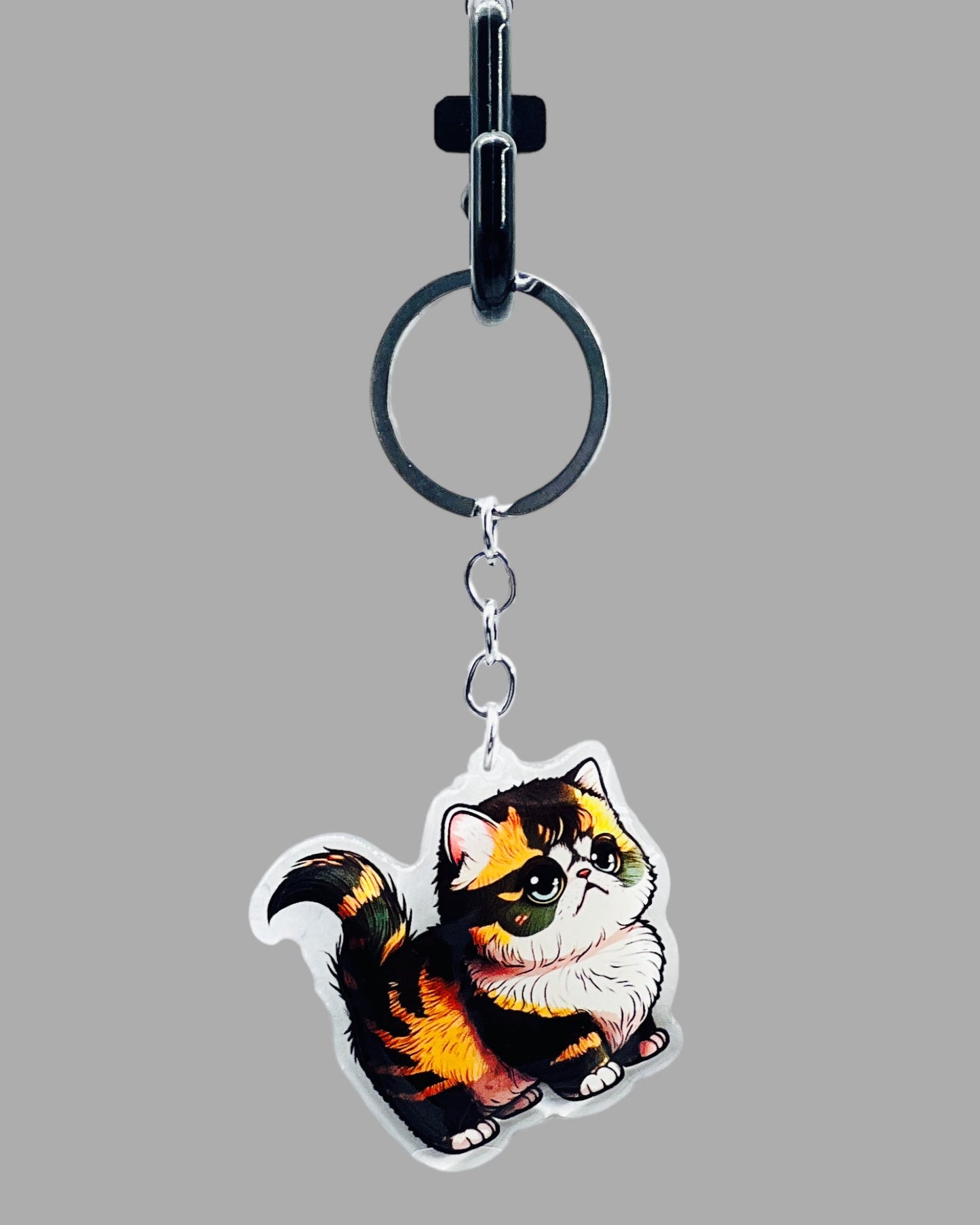 Calico Cat Acrylic keychain, Cute kawaii memorial ornament, pet portrait charm gift  backpack fob, dad car décor, first day of school gift