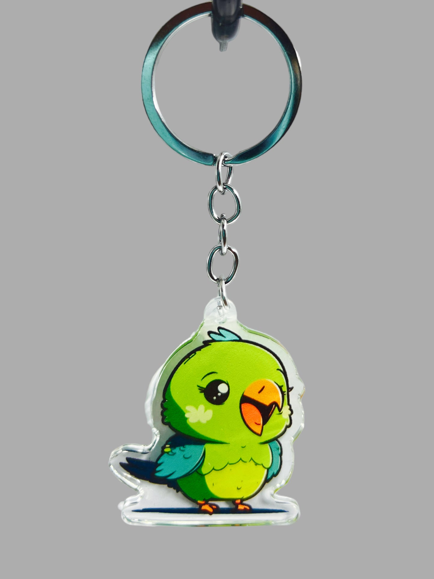 Parrot Acrylic Keychain, Wildlife Cute kawaii memorial ornament, pet portrait charm gift backpack fob, dad car décor, first day of school gift