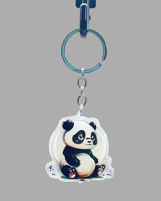 Panda Bear Acrylic Keychain, Wildlife Cute kawaii memorial ornament, pet portrait charm gift backpack fob, dad car décor, first day of school gift