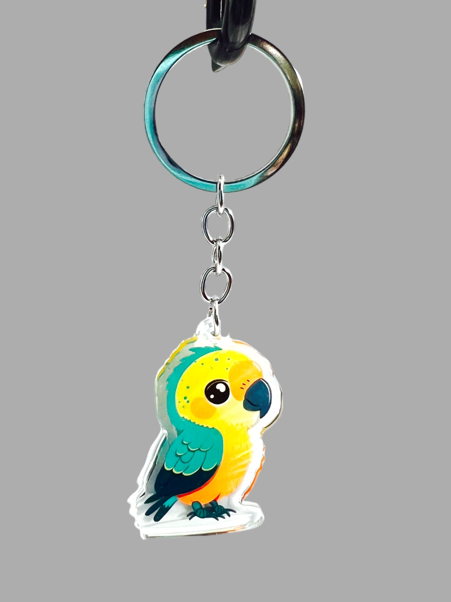 Parrot Acrylic Keychain, Wildlife Cute kawaii memorial ornament, pet portrait charm gift backpack fob, dad car décor, first day of school gift