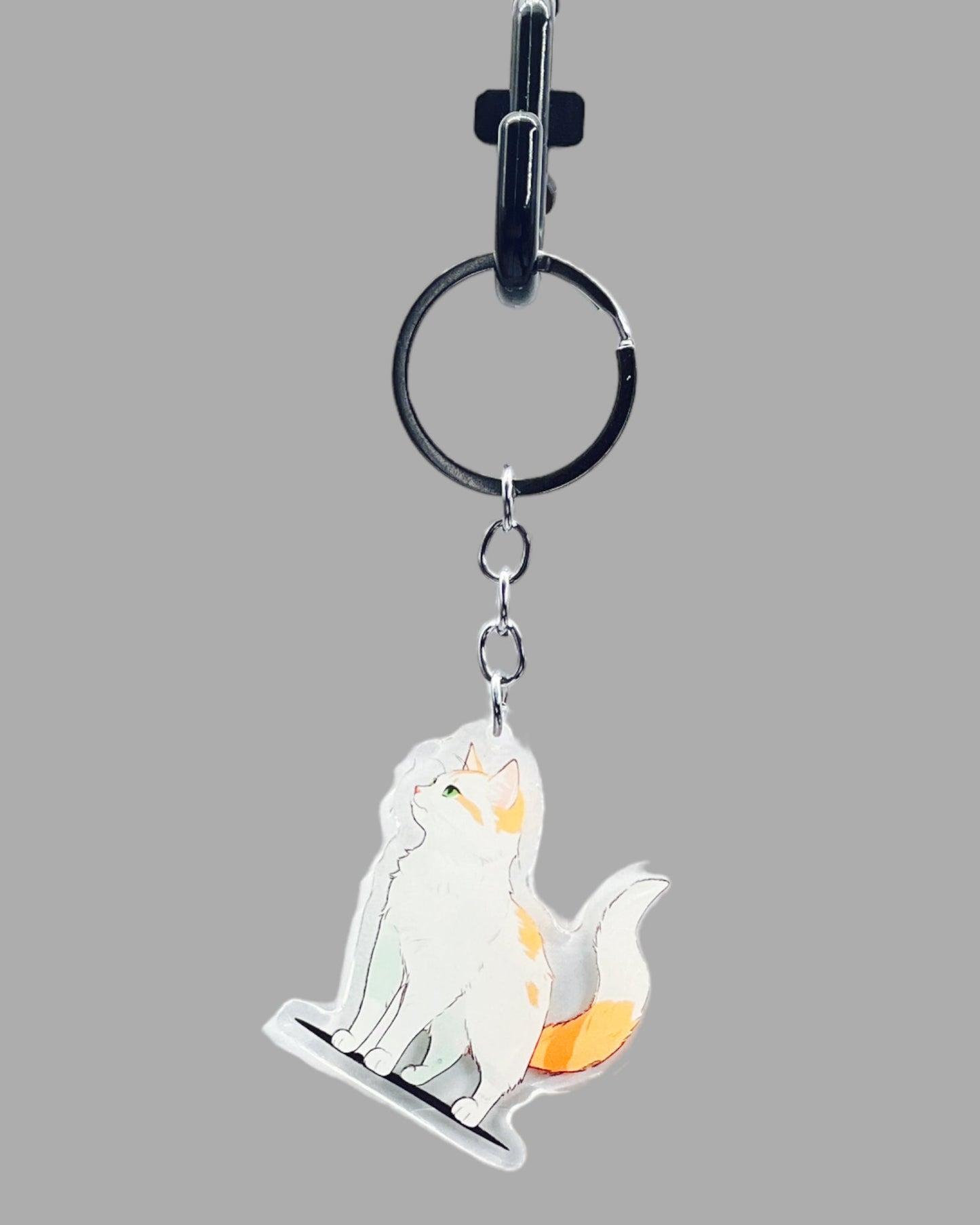 Turkish Angora Cat Acrylic keychain, Cute kawaii memorial ornament, pet portrait charm, backpack fob, dad car décor, stocking stuffer