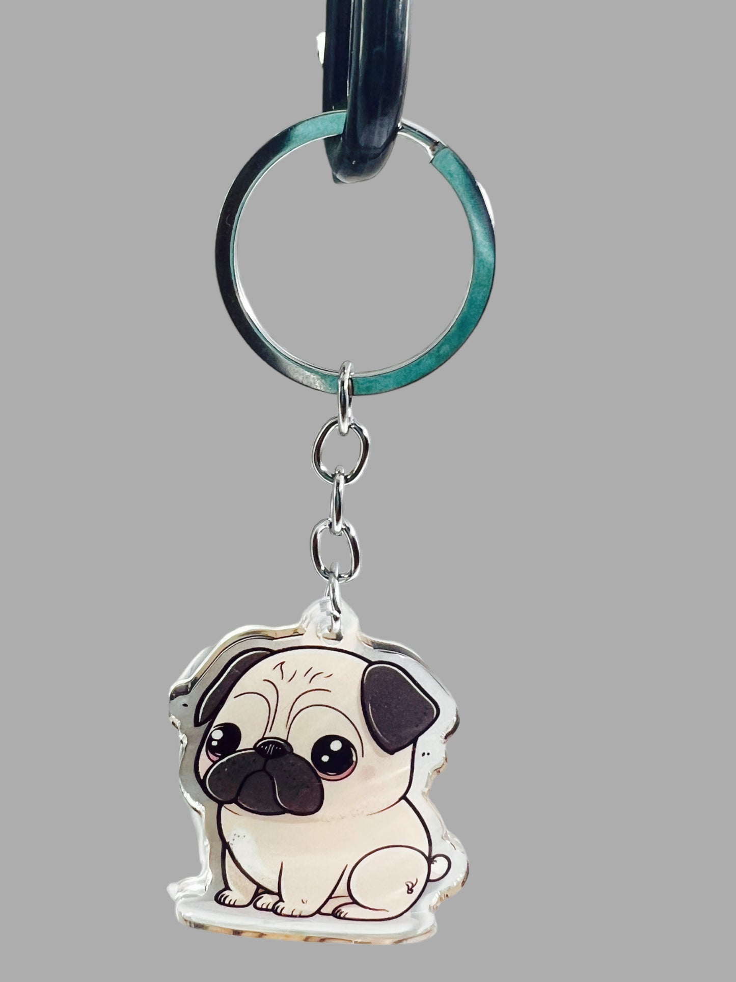 Pug Dog Acrylic keychain, Cute kawaii memorial ornament, pet portrait charm gift, backpack fob, dad car décor, dog mom gift