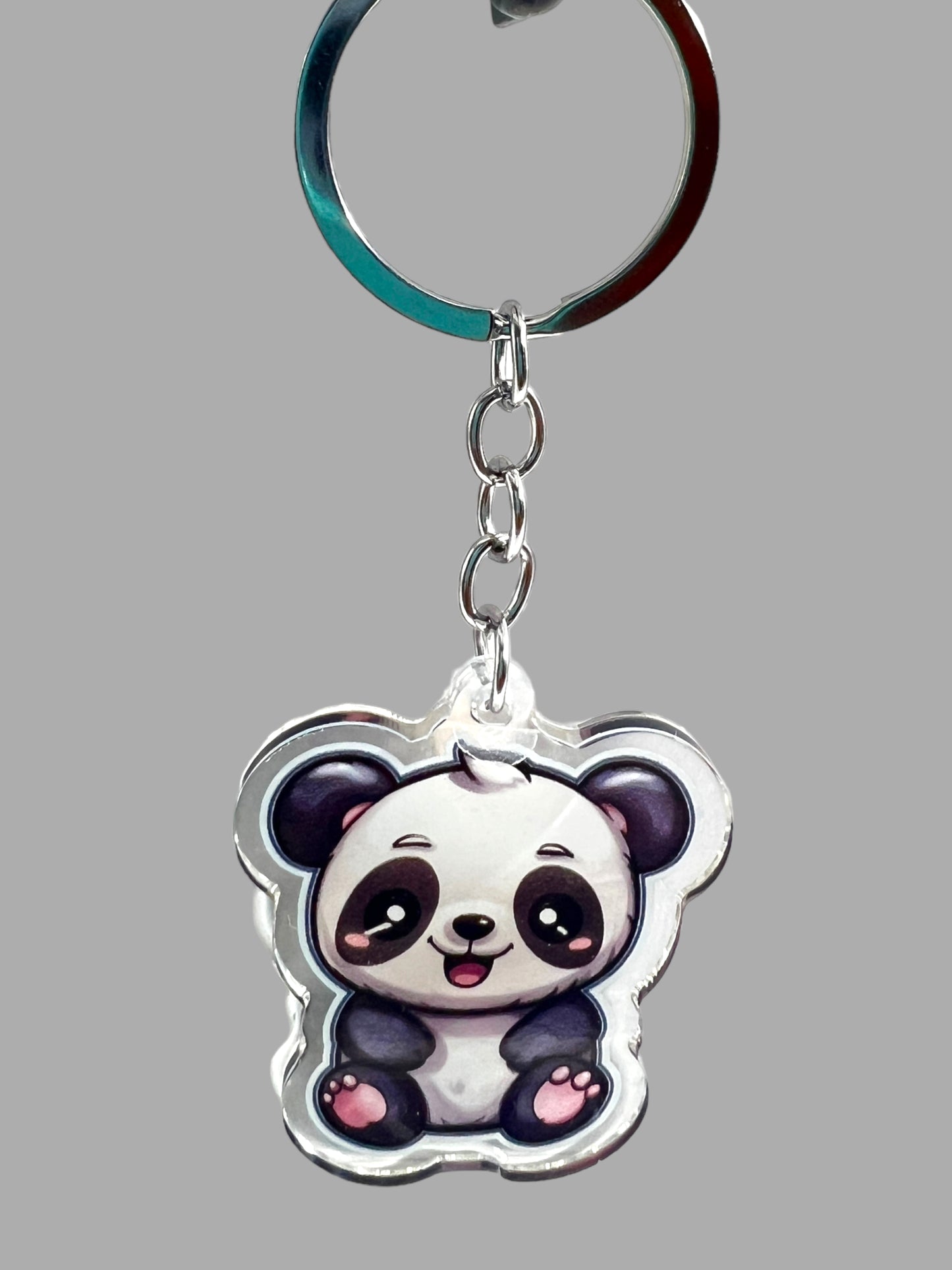 Panda Bear Acrylic Keychain, Wildlife Cute kawaii memorial ornament, pet portrait charm gift backpack fob, dad car décor, first day of school gift