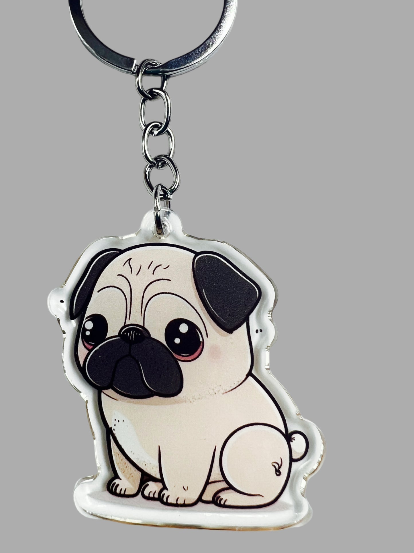 Pug Dog Acrylic keychain, Cute kawaii memorial ornament, pet portrait charm gift, backpack fob, dad car décor, dog mom gift