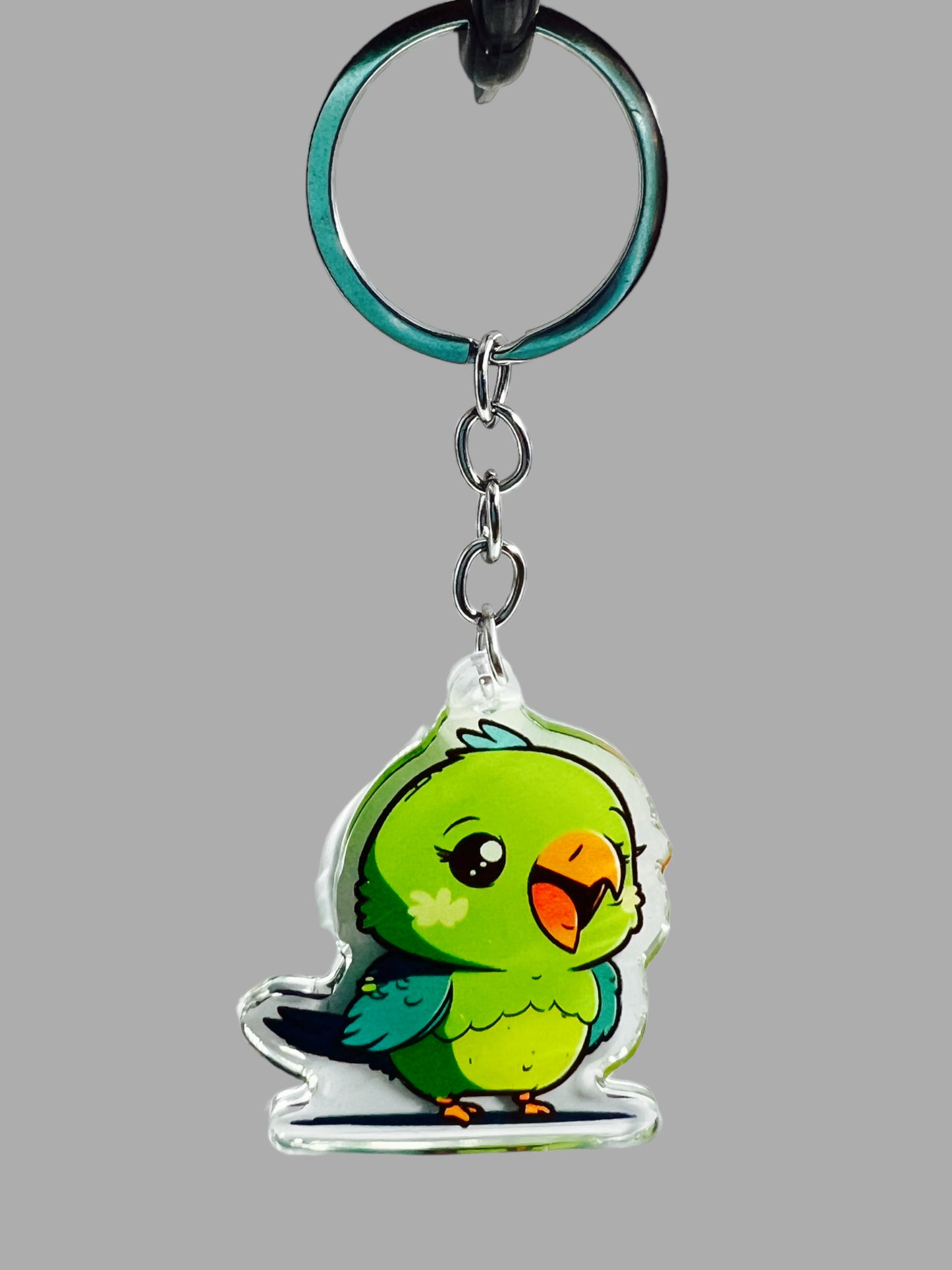 Parrot Acrylic Keychain, Wildlife Cute kawaii memorial ornament, pet portrait charm gift backpack fob, dad car décor, first day of school gift