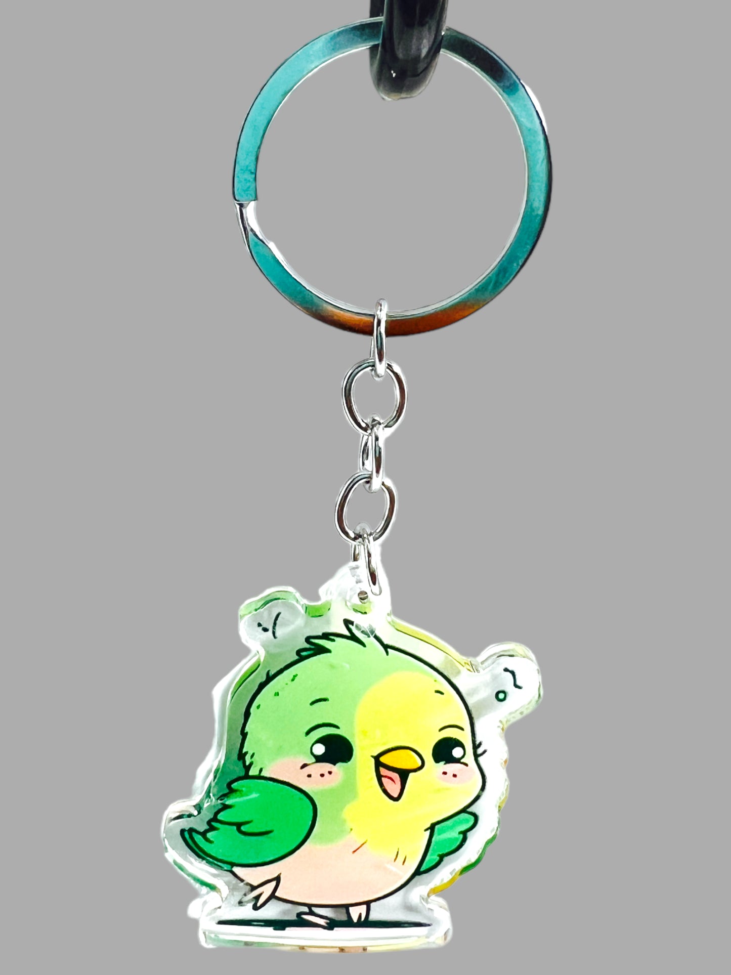 Parrot Acrylic Keychain, Wildlife Cute kawaii memorial ornament, pet portrait charm gift backpack fob, dad car décor, first day of school gift