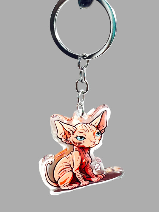 Sphynx Cat Acrylic Keychain, Cute kawaii memorial ornament, pet portrait charm, backpack fob, dad car décor, stocking stuffer, birthday gift