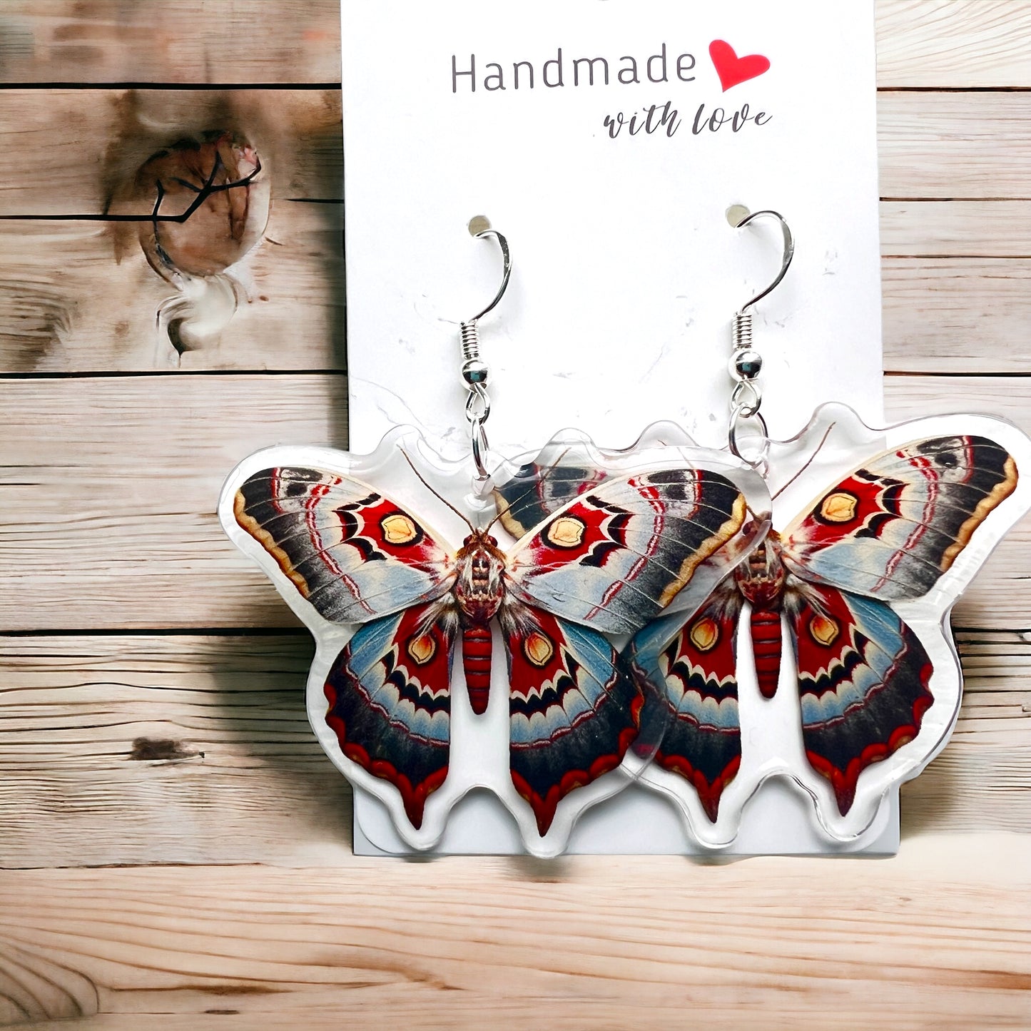 Moth acrylic earrings, funky weird earrings, quirky earrings, cool funny earrings, gift for her, birthday gift,  Christmas stocking stuffer