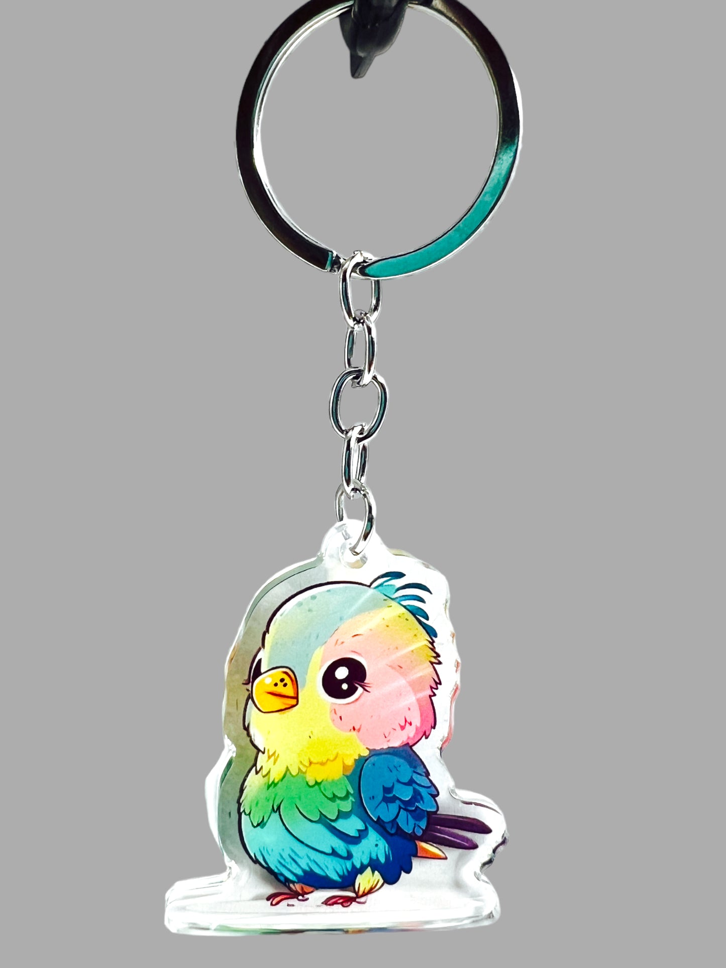 Parrot Acrylic Keychain, Wildlife Cute kawaii memorial ornament, pet portrait charm gift backpack fob, dad car décor, first day of school gift