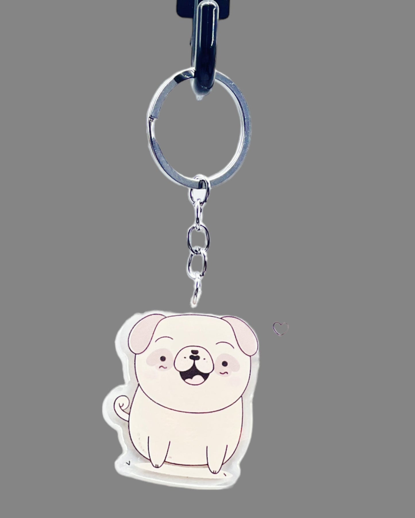 Pug Dog Acrylic keychain, Cute kawaii memorial ornament, pet portrait charm gift, backpack fob, dad car décor, dog mom gift