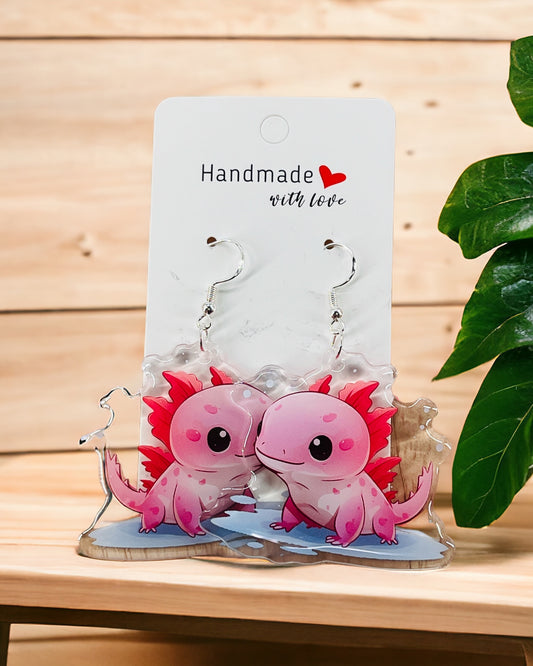 Axolotl Kawaii Acrylic earrings, funky weird quirky earrings, cool funny  gift for her, birthday gift,  Christmas stocking stuffer