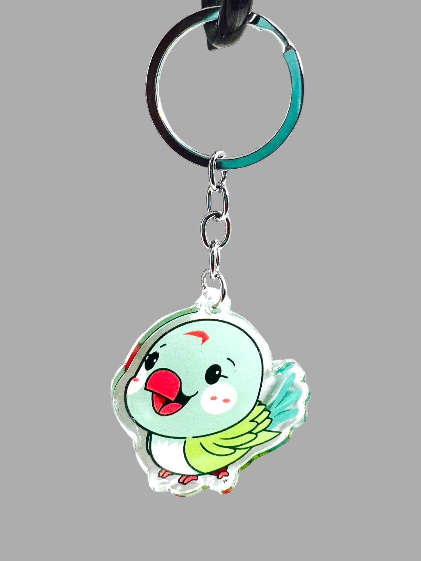 Parrot Acrylic Keychain, Wildlife Cute kawaii memorial ornament, pet portrait charm gift backpack fob, dad car décor, first day of school gift