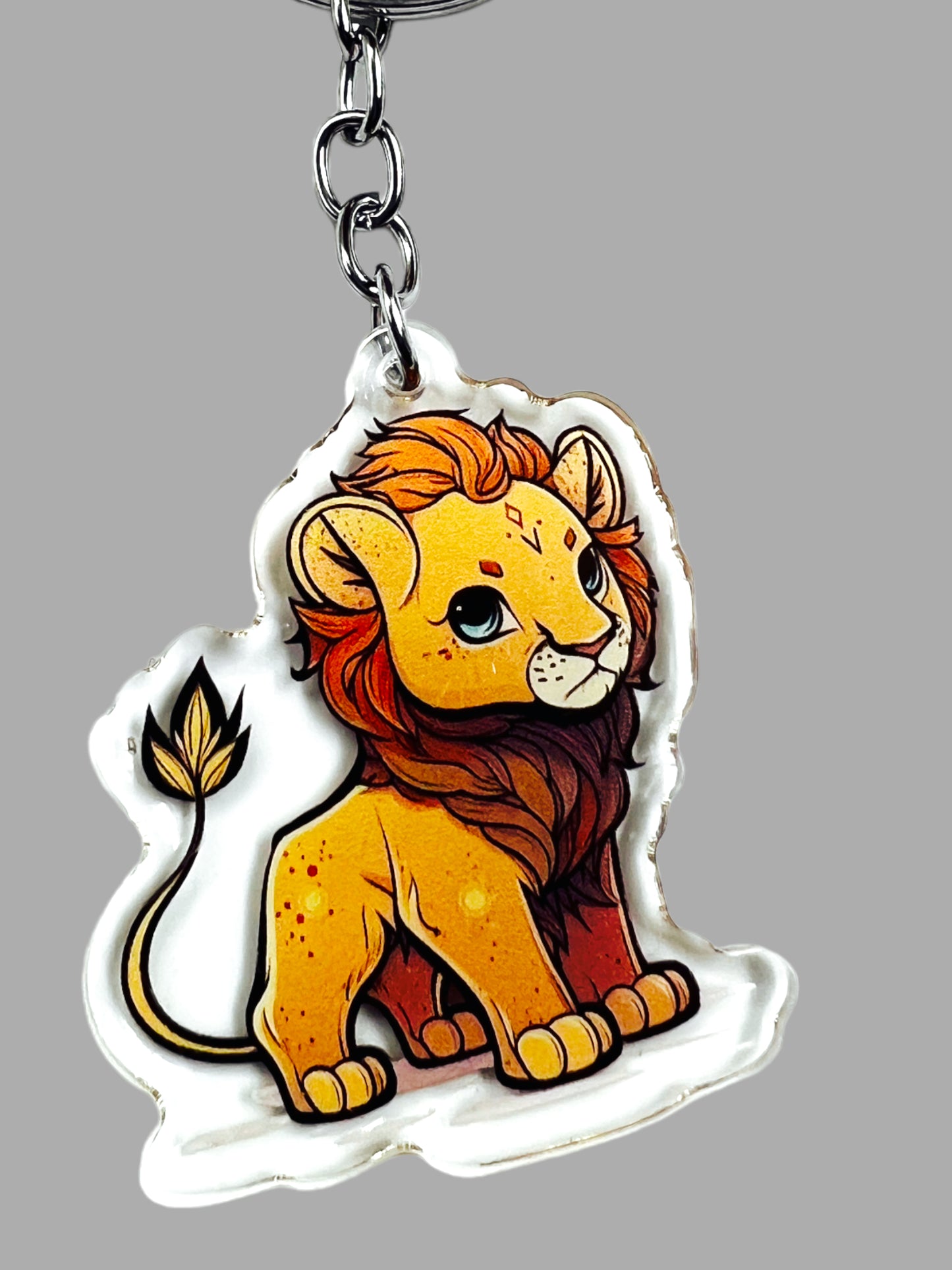 Lion Acrylic Keychain, Wildlife Cute kawaii memorial ornament, pet portrait charm gift  backpack fob, dad car décor, first day of school gift