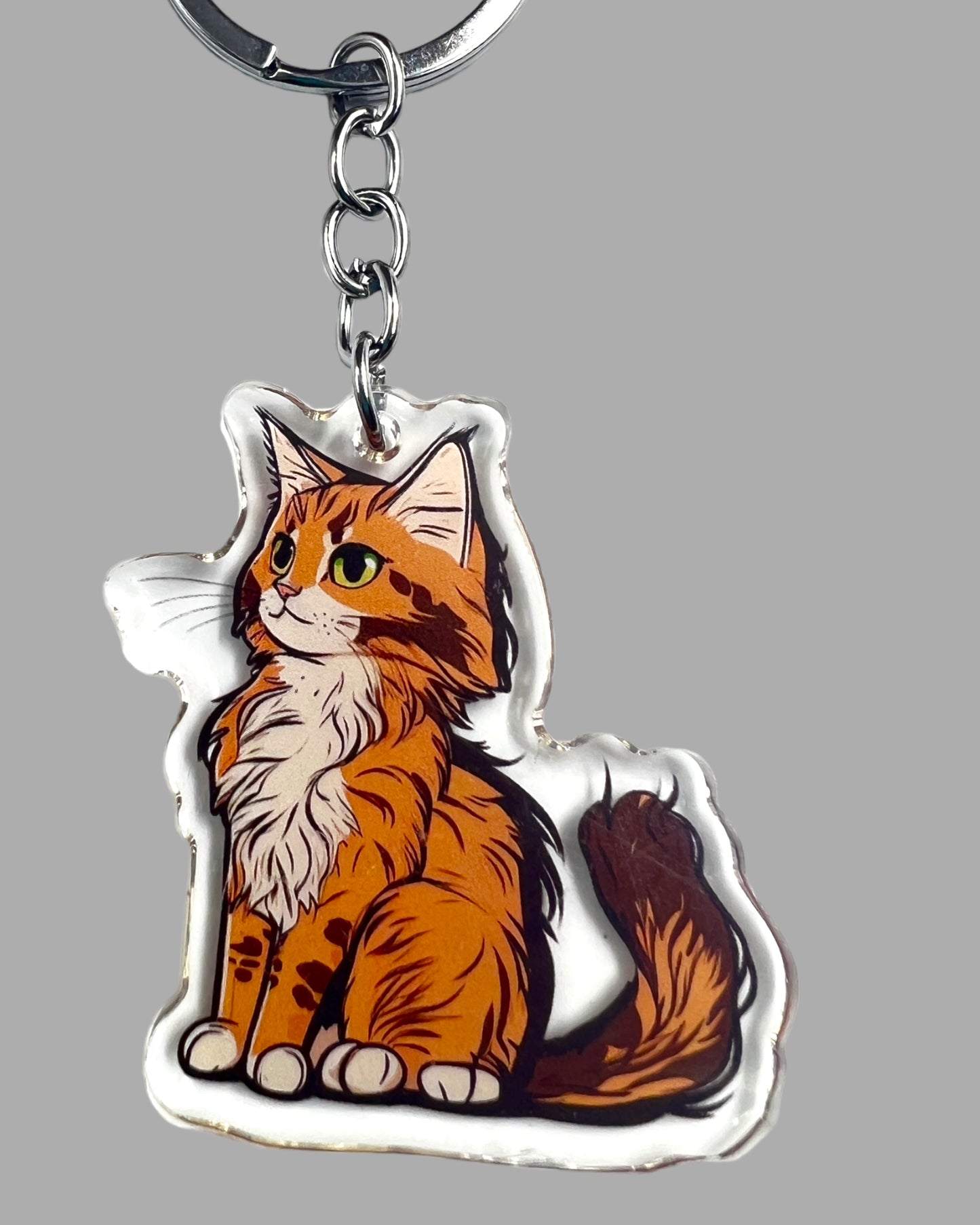 Maine Coon Cat Acrylic Keychain, Cute kawaii memorial ornament, pet portrait charm gift  backpack fob, dad car décor, first day of school gift