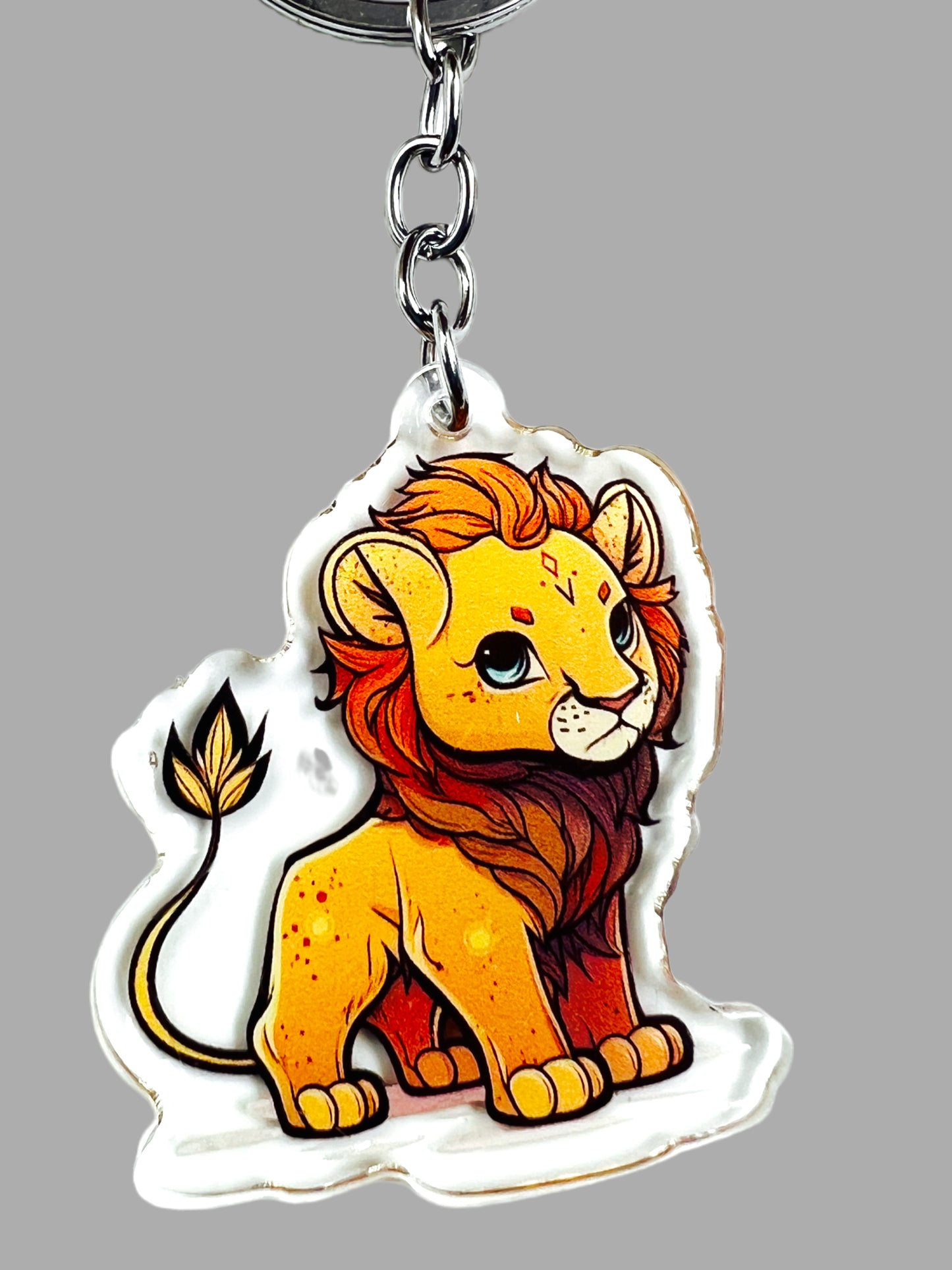 Lion Acrylic Keychain, Wildlife Cute kawaii memorial ornament, pet portrait charm gift  backpack fob, dad car décor, first day of school gift