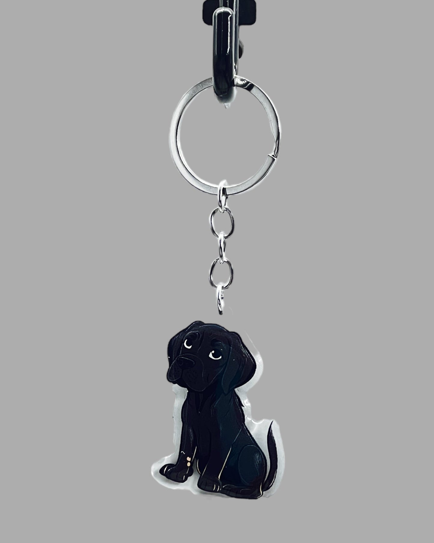 Black Labrador Dog Acrylic keychain, Cute kawaii memorial ornament, pet portrait charm gift  backpack fob, dad car décor, first day of school