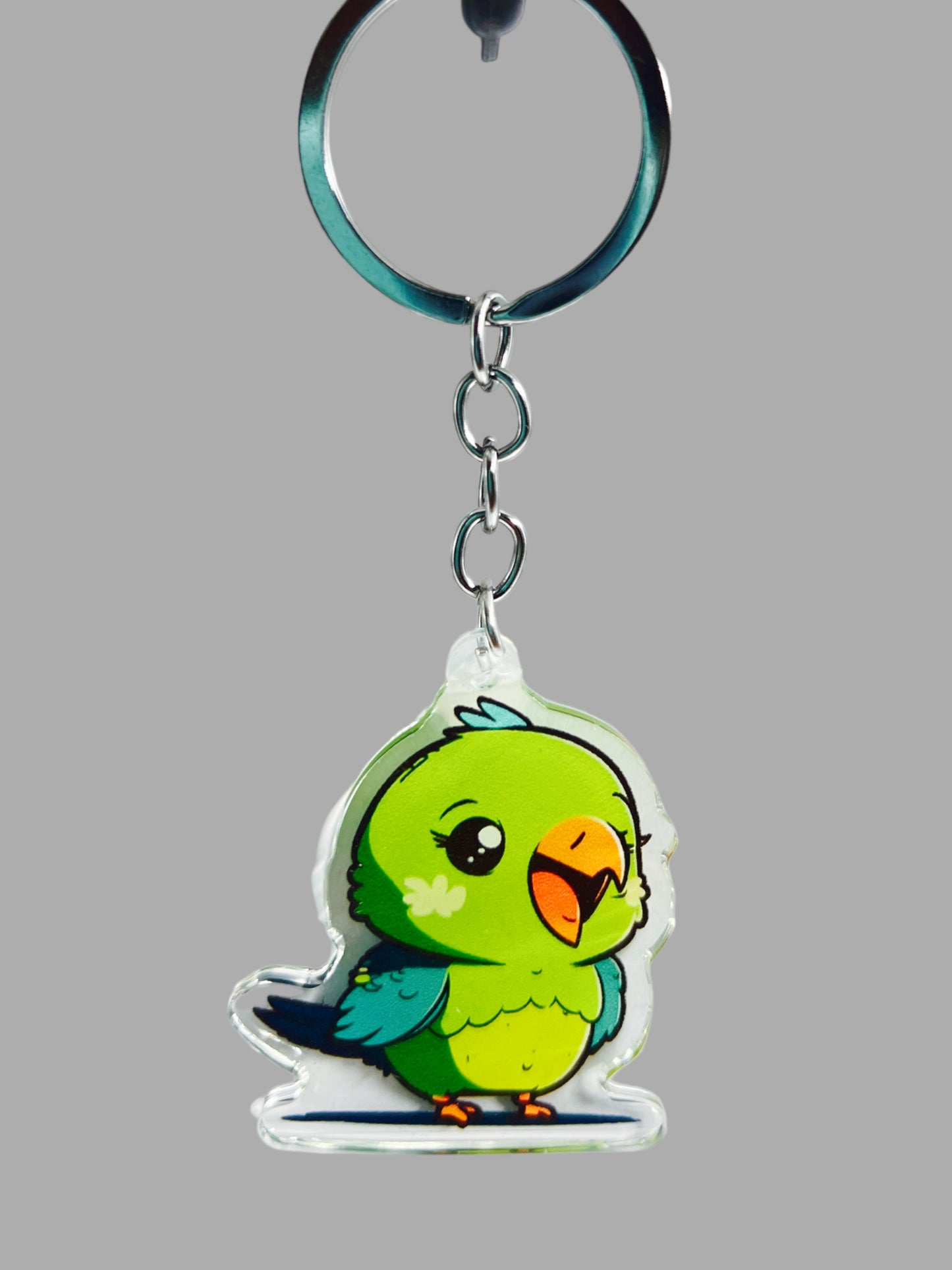 Parrot Acrylic Keychain, Wildlife Cute kawaii memorial ornament, pet portrait charm gift backpack fob, dad car décor, first day of school gift