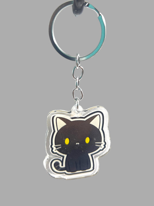 Black Cat Acrylic Keychain, Cute kawaii animal memorial ornament, pet portrait charm gift  backpack photo fob or dad car déco