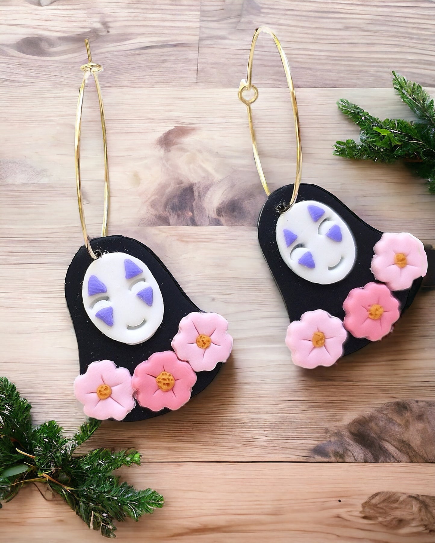 Sakura polymer clay earrings, japanese kawaii earrings, fun funky weird handmade cottagecore, cute anime, novelty quirky unique earrings