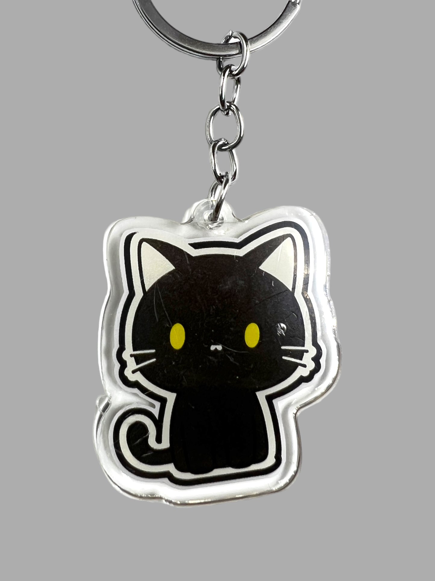 Black Cat Acrylic Keychain, Cute kawaii animal memorial ornament, pet portrait charm gift  backpack photo fob or dad car déco