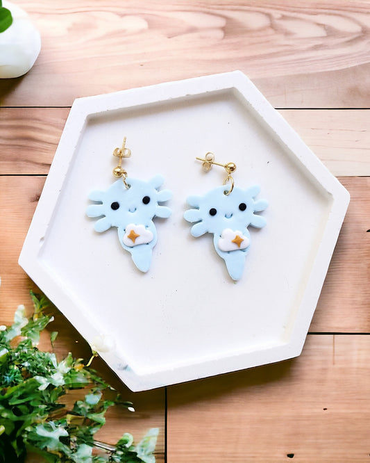 Axolotl polymer clay earrings Handmade Dainty polymer clay dangle earrings, cute minimalist girls earrings, birthday gift for best friend, niece or daughter animal lovers