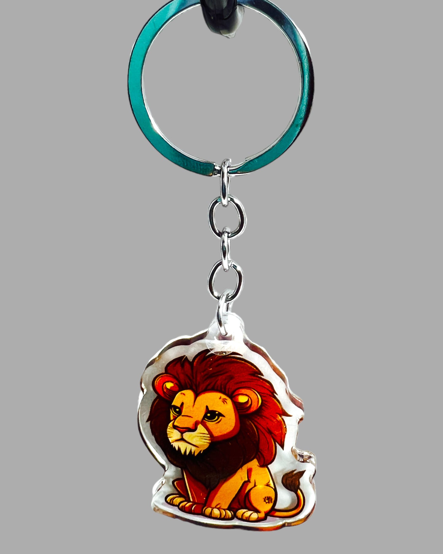 Lion Acrylic Keychain, Wildlife Cute kawaii memorial ornament, pet portrait charm gift  backpack fob, dad car décor, first day of school gift