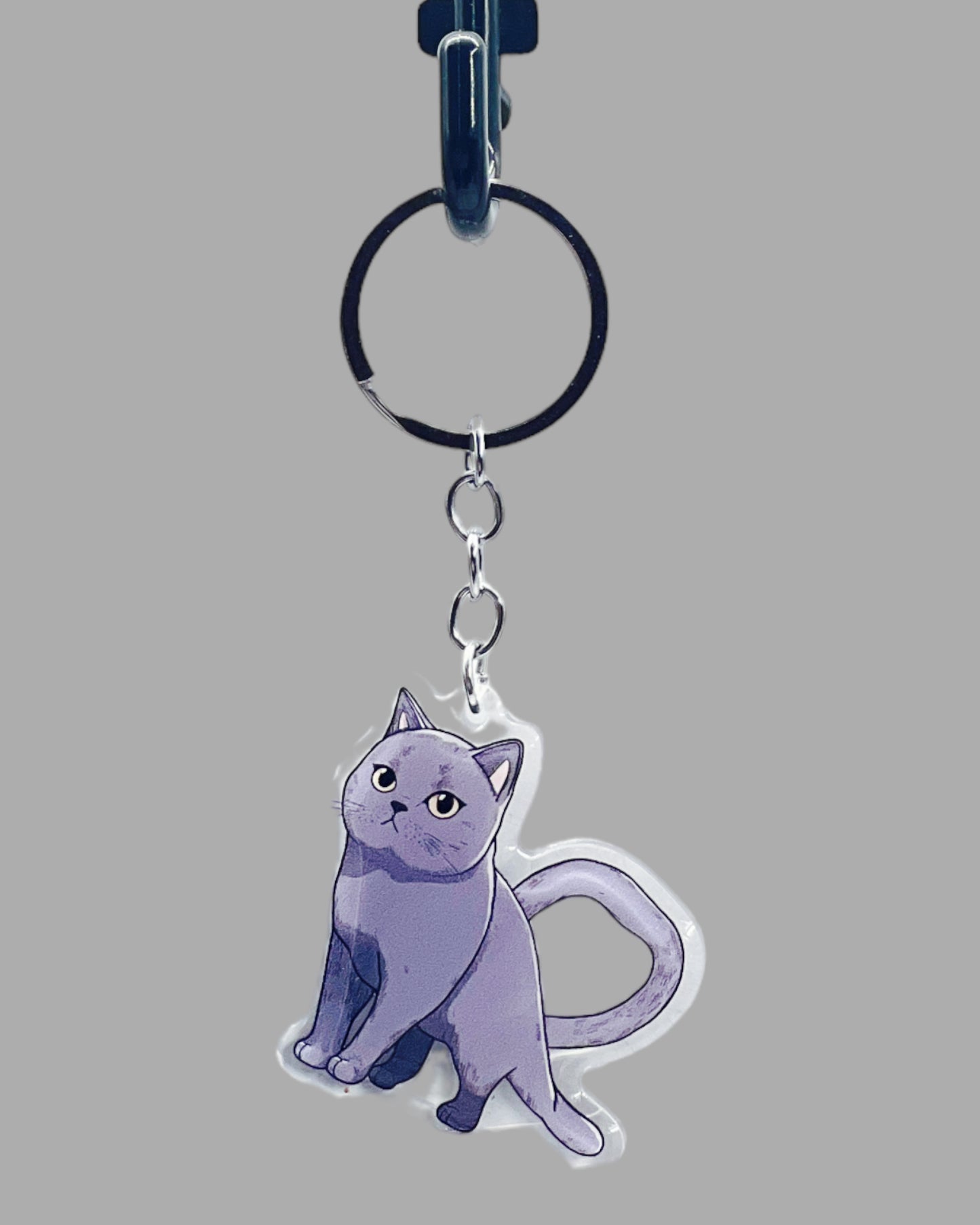 Russian Blue Cat Acrylic keychain, Cute kawaii memorial ornament, pet portrait charm, backpack fob, dad car décor, stocking stuffer, birthday gift